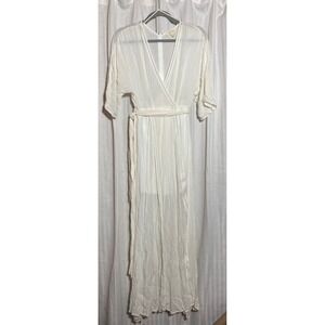 Cream Boho Ethereal Maxi One the Land Dress Lace Trim Flutter Sleeve Womens S